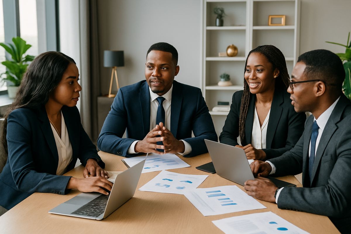 African professionals in a business meeting discussing investor matchmaking and capital opportunities